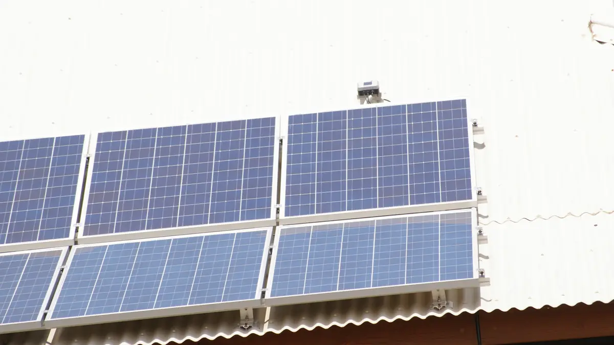 Close-up of solar photovoltaic panels mounted on a roof